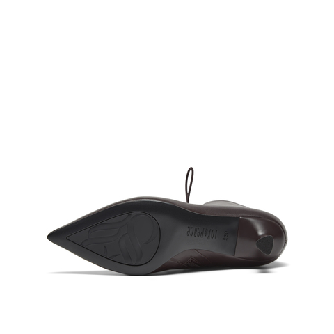 真美诗2024冬季新款细腻羊皮优雅尖头高跟绑带时装靴女YVA46DD4