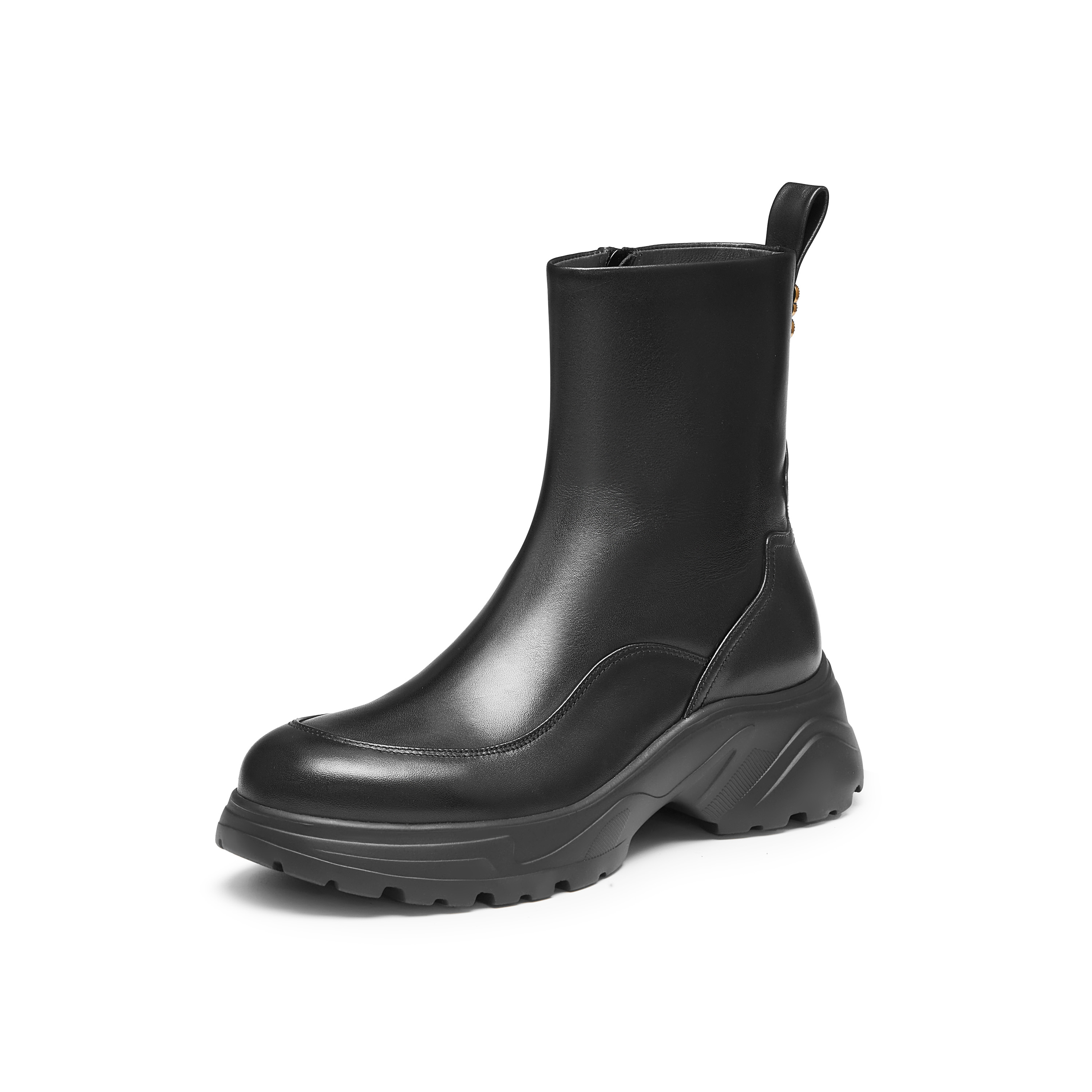 真美诗2024冬季新款金属花扣舒适圆头运动风弹力靴女YYM23DZ4