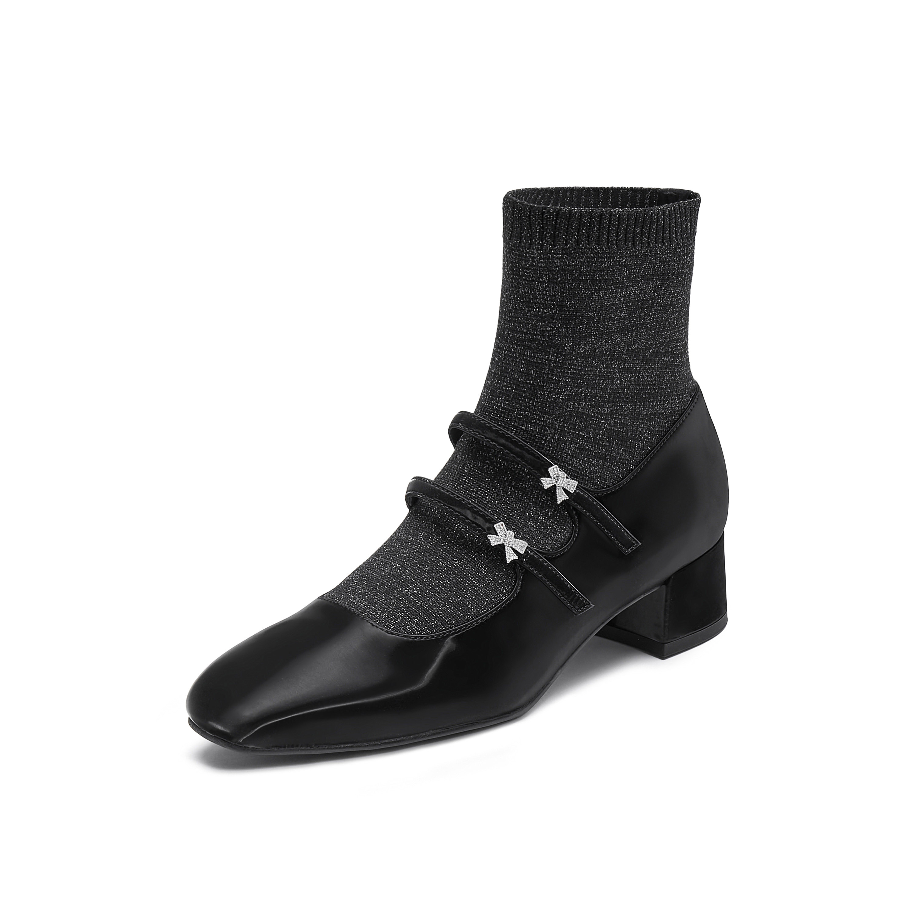 真美诗2024冬季新款银河遐想法式双细带玛丽珍袜靴YZY02DD4