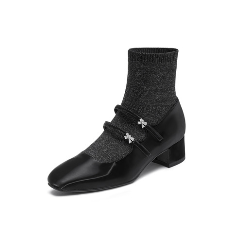 真美诗2024冬季新款银河遐想法式双细带玛丽珍袜靴YZY02DD4