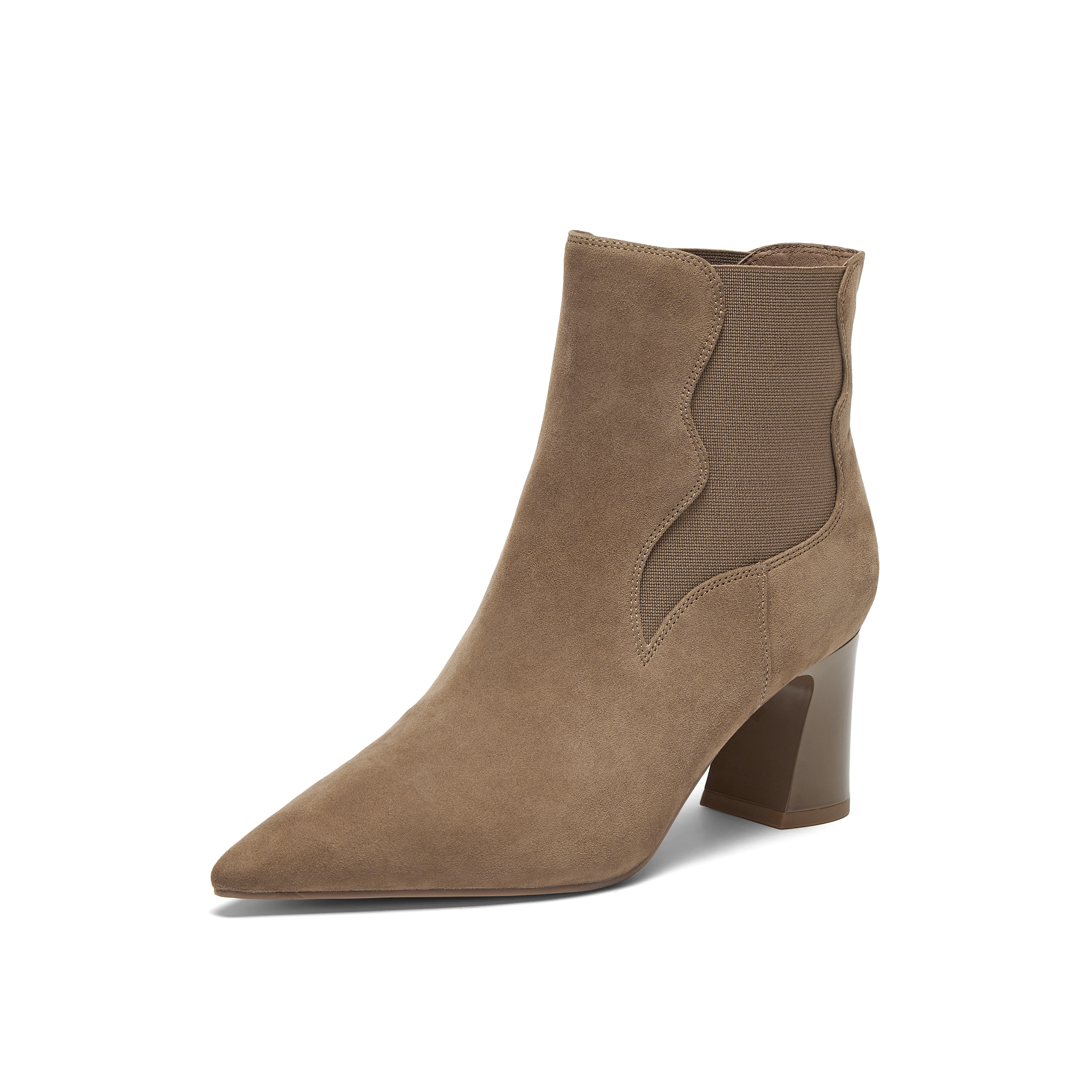 真美诗2024冬季新款软糯羊绒皮复古气质粗跟时装靴女YWM32DD4