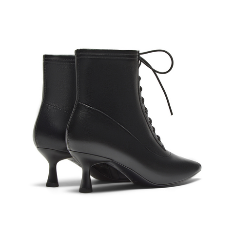 真美诗2024冬季新款细腻羊皮优雅尖头高跟绑带时装靴女YVA46DD4