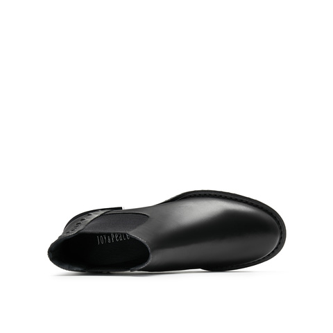 真美诗2024冬季新款光泽牛皮舒适粗跟经典切尔西靴女YUJ48DD4