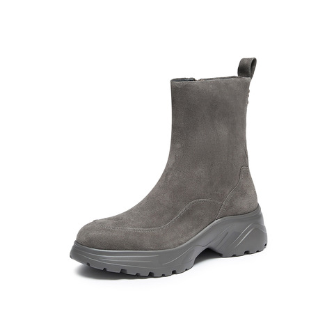 真美诗2024冬季新款金属花扣舒适圆头运动风弹力靴女YYM23DZ4