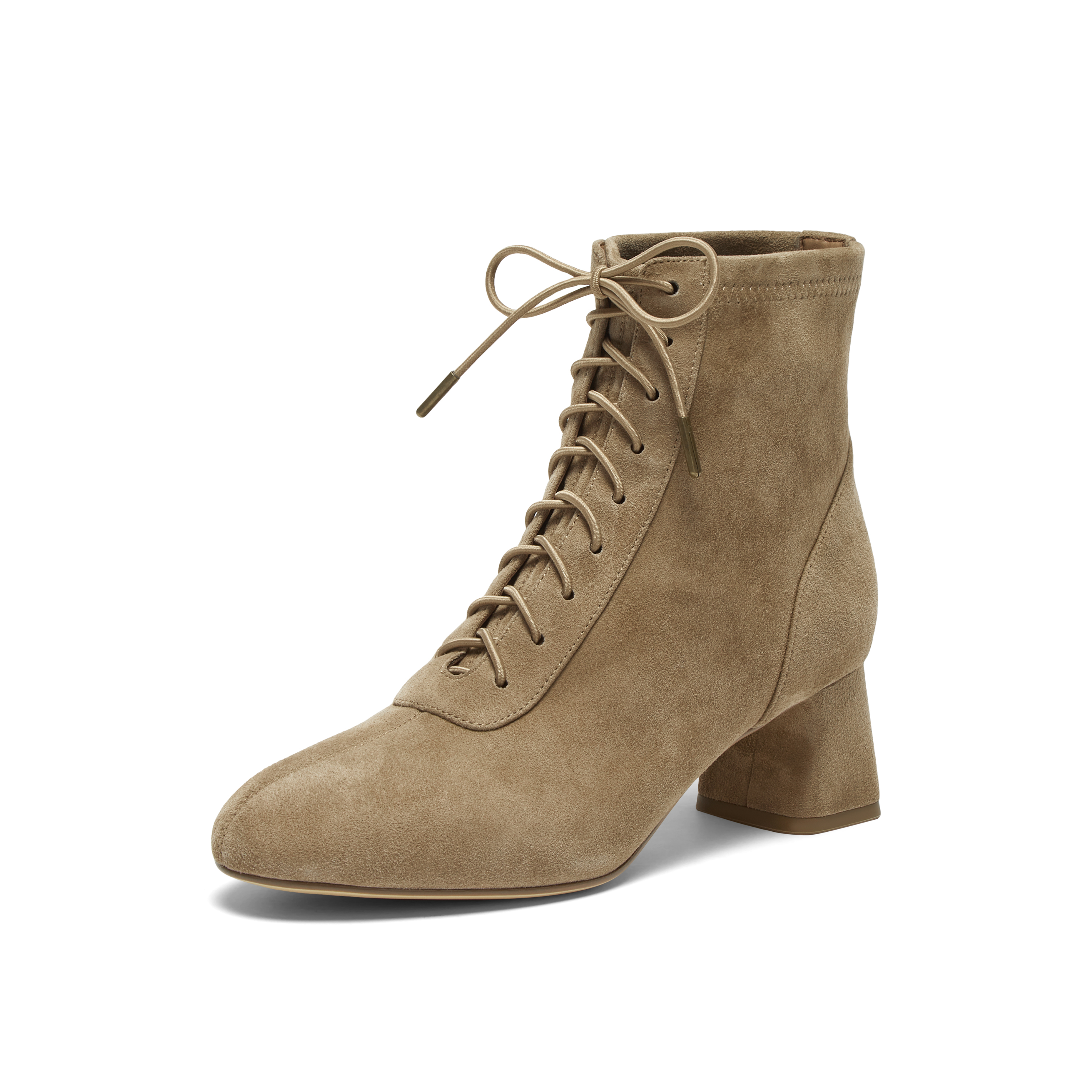 真美诗2024冬季新款细腻羊绒绑带粗跟软糯小鹿靴女YZU04DD4