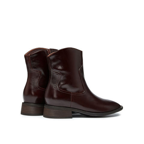 真美诗2024冬季新款光泽牛皮舒适粗跟帅气西部靴女91910DZ4