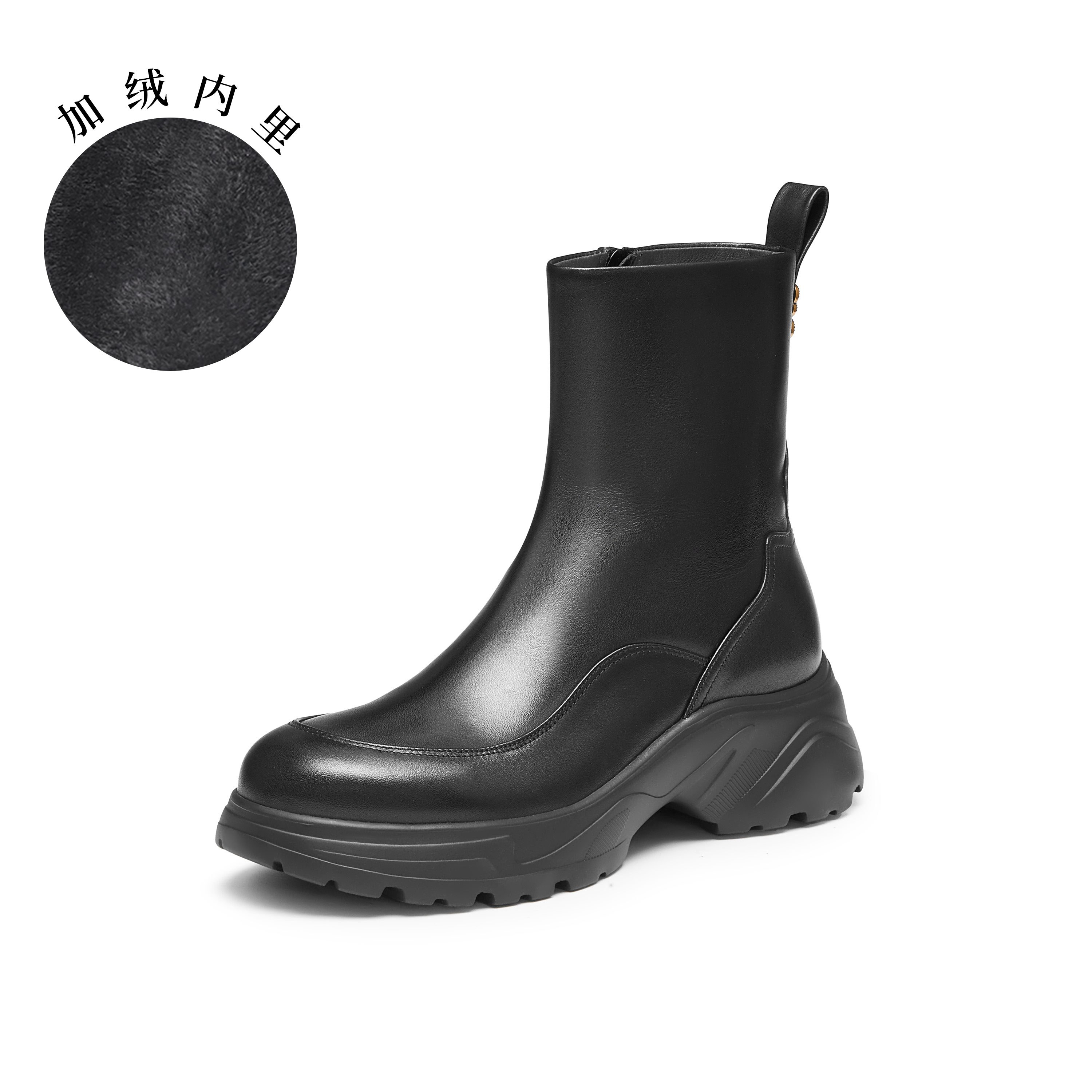 真美诗2024冬季新款金属花扣舒适圆头运动风弹力靴女YYM23DZ4