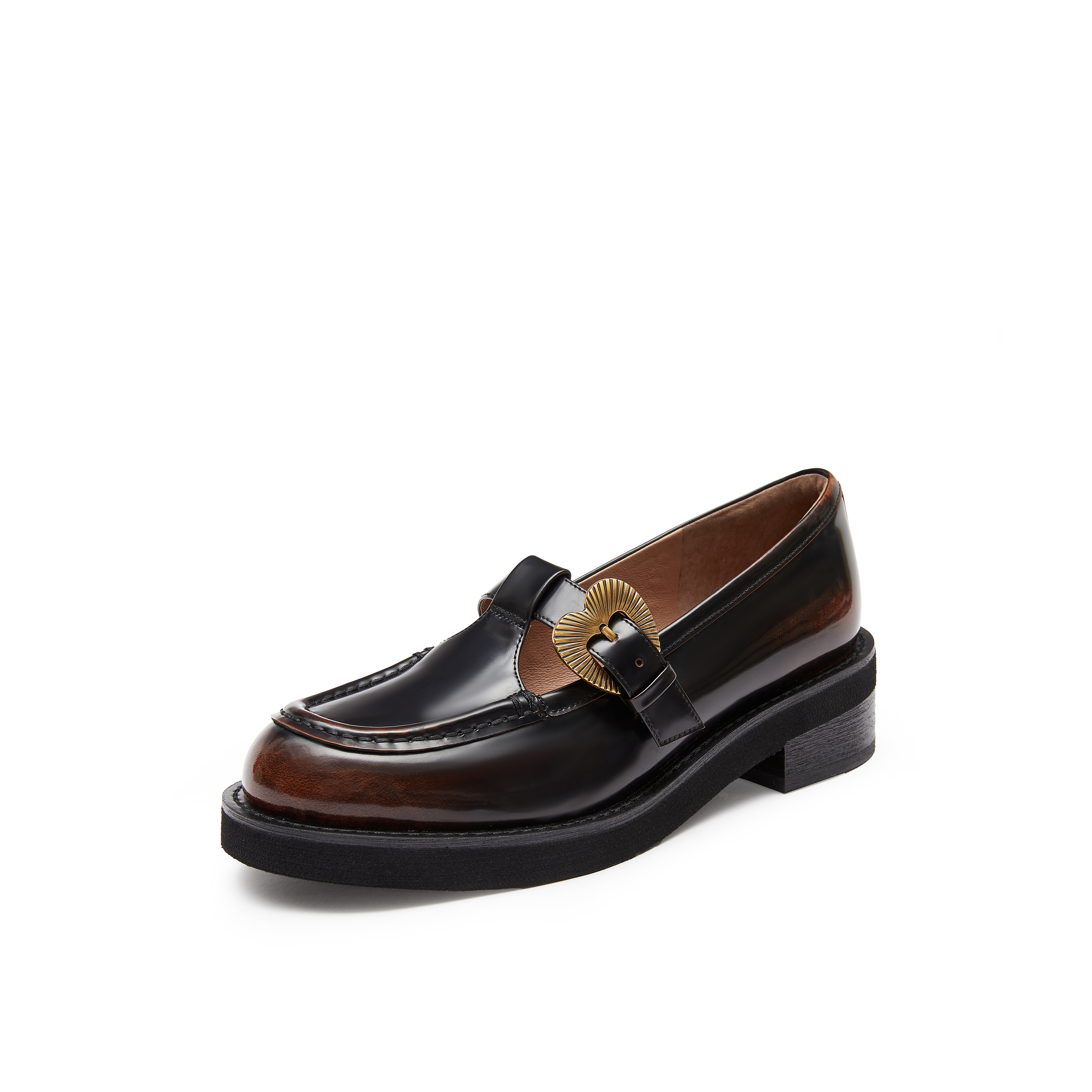 真美诗2024年秋季新款复古牛皮爱心扣玛丽珍女鞋YQB87CA4