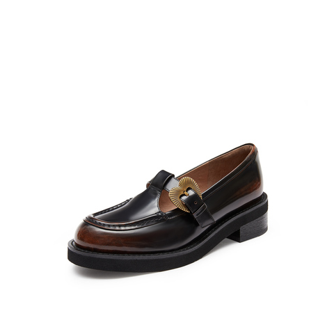 真美诗2024年秋季新款复古牛皮爱心扣玛丽珍女鞋YQB87CA4