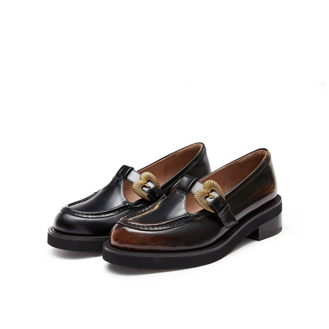 真美诗2024年秋季新款复古牛皮爱心扣玛丽珍女鞋YQB87CA4