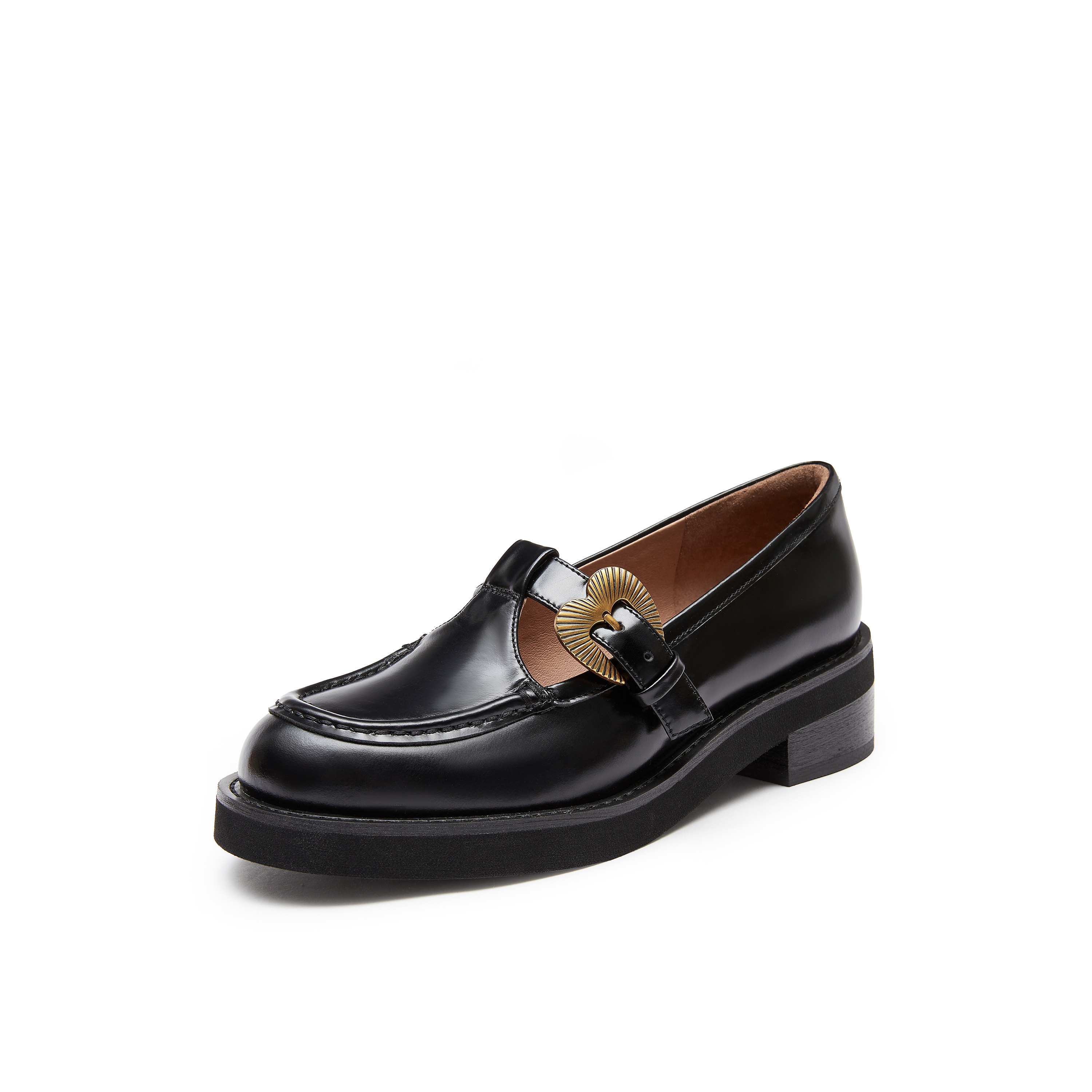 真美诗2024年秋季新款复古牛皮爱心扣玛丽珍女鞋YQB87CA4