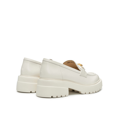 真美诗2024春季新款光泽牛皮竹节链饰舒适粗跟乐福鞋女YQB13AA5