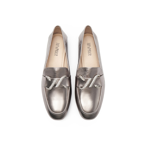 真美诗2025春季新款贴膜牛皮蛇形钻扣低跟乐福鞋女YOK75AA5