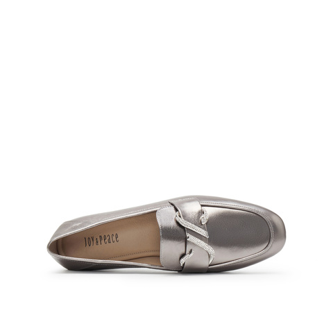 真美诗2025春季新款贴膜牛皮蛇形钻扣低跟乐福鞋女YOK75AA5