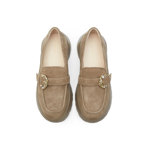 真美诗2025春季新款软糯羊绒钻扣圆头厚底乐福鞋女YYM35AA5