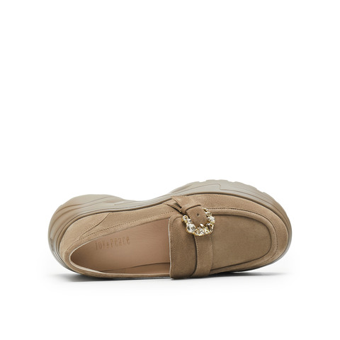 真美诗2025春季新款软糯羊绒钻扣圆头厚底乐福鞋女YYM35AA5