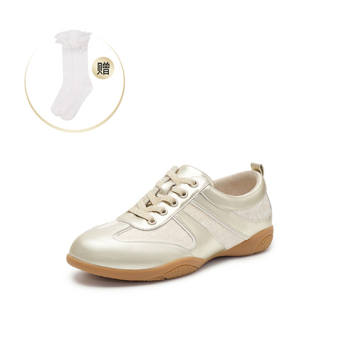 真美诗2025春季新款老钱风拼接舒适低跟德训鞋女YEC06AM5