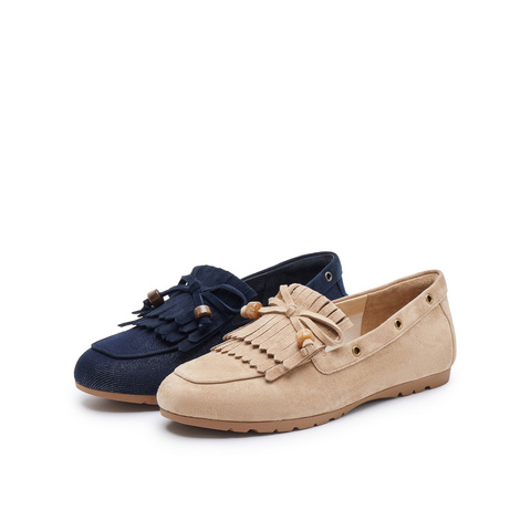 真美诗2025春季新款流苏条带舒适低跟经典乐福鞋女YED03AA5