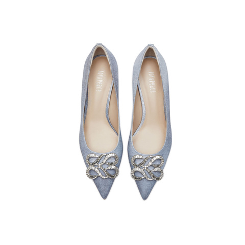 真美诗2025春季新款品牌LOGO钻扣高跟单鞋女YUW40AQ5