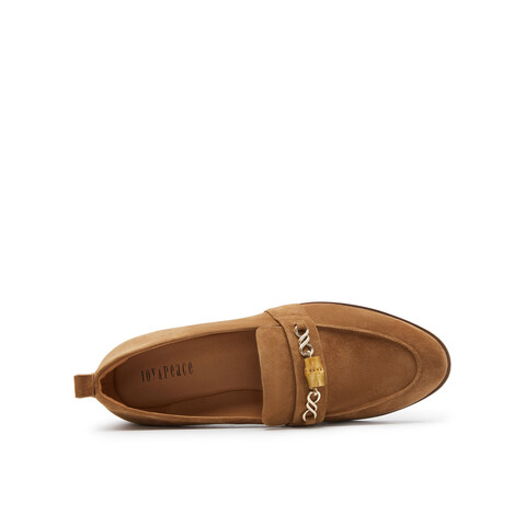 真美诗2025春季新款细腻羊绒竹节链条低跟乐福鞋女15155AA5