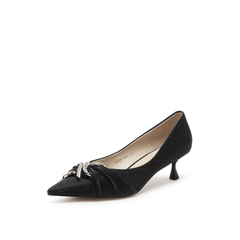 真美诗2025春季新款丝绸牛皮蛇形钻扣尖头高跟鞋女35016AQ5