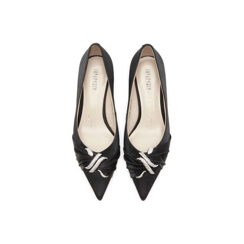 真美诗2025春季新款丝绸牛皮蛇形钻扣尖头高跟鞋女35016AQ5