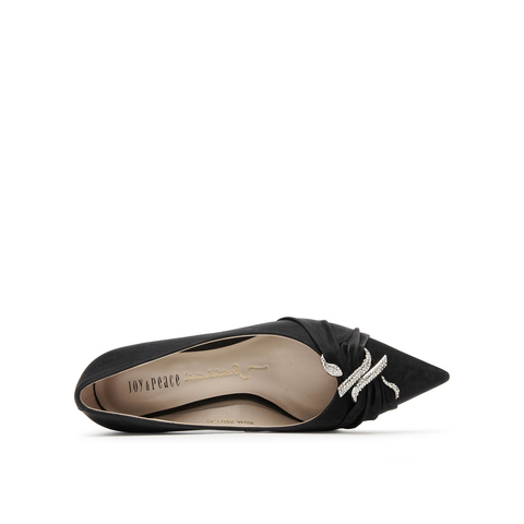 真美诗2025春季新款丝绸牛皮蛇形钻扣尖头高跟鞋女35016AQ5