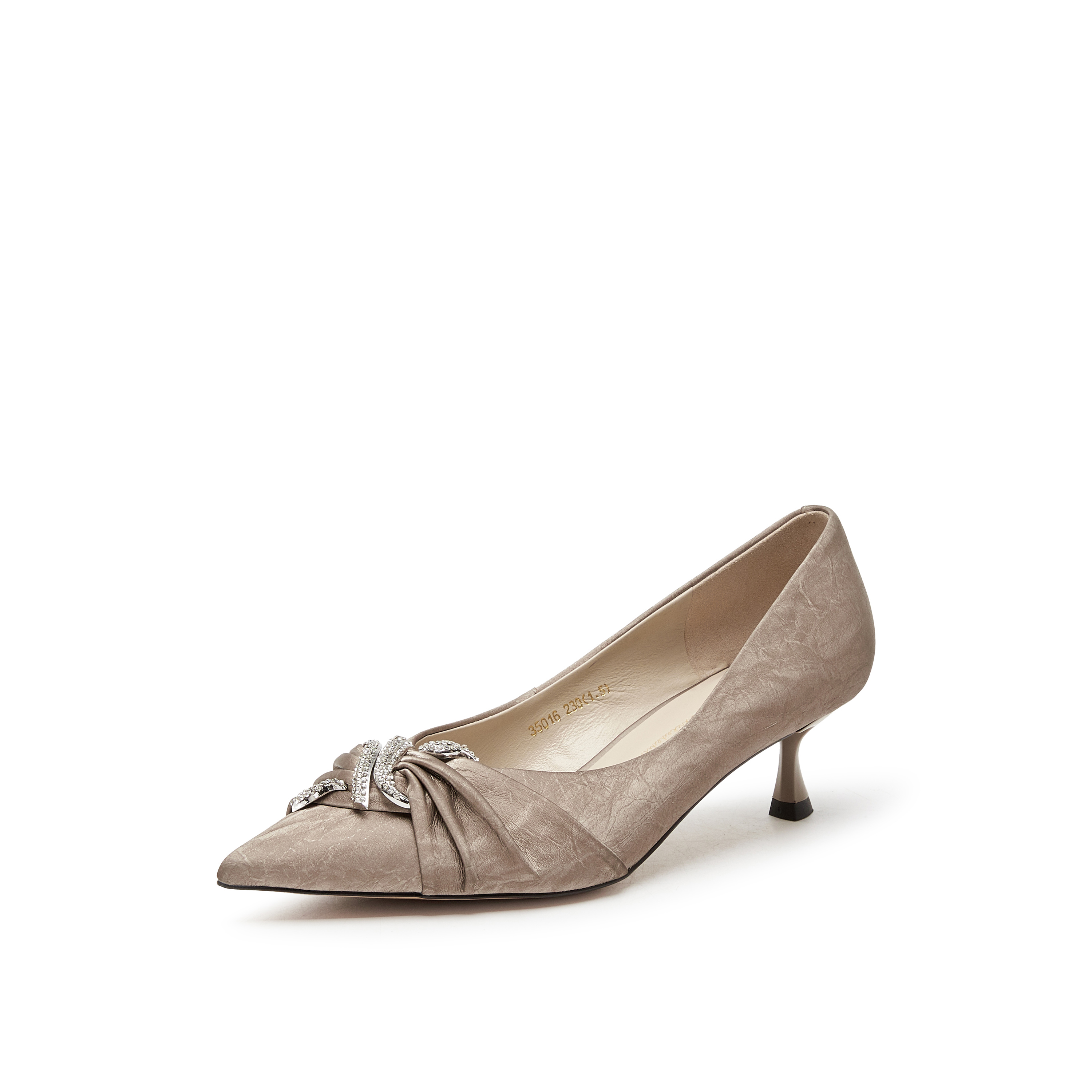 真美诗2025春季新款丝绸牛皮蛇形钻扣尖头高跟鞋女35016AQ5