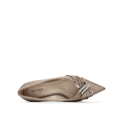 真美诗2025春季新款丝绸牛皮蛇形钻扣尖头高跟鞋女35016AQ5