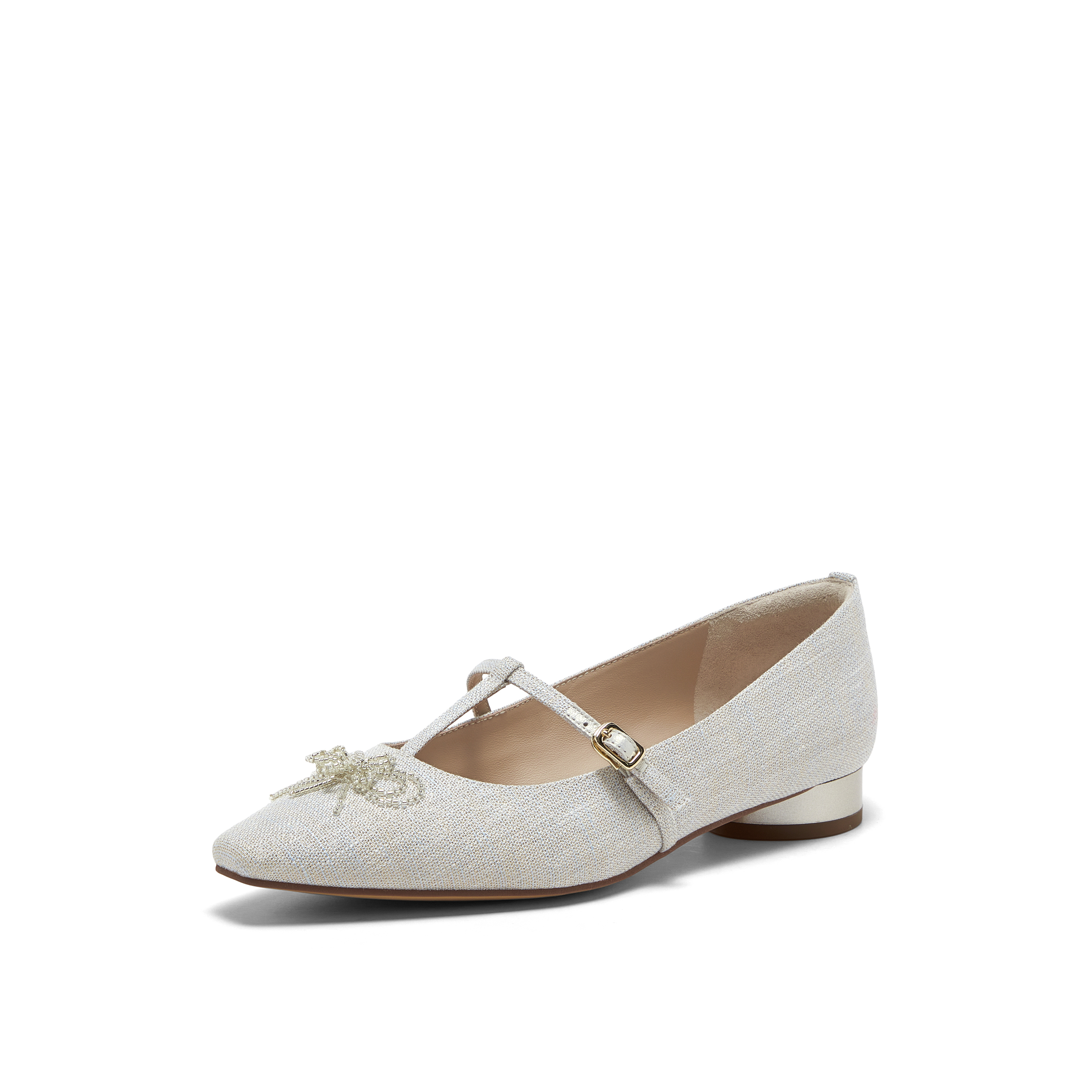 真美诗2025春季新款法式方头蝴蝶结链饰浅口玛丽珍鞋女YZI04AQ5