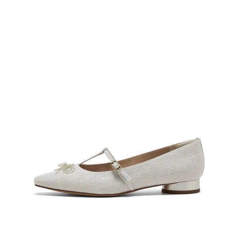 真美诗2025春季新款法式方头蝴蝶结链饰浅口玛丽珍鞋女YZI04AQ5