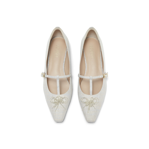 真美诗2025春季新款法式方头蝴蝶结链饰浅口玛丽珍鞋女YZI04AQ5