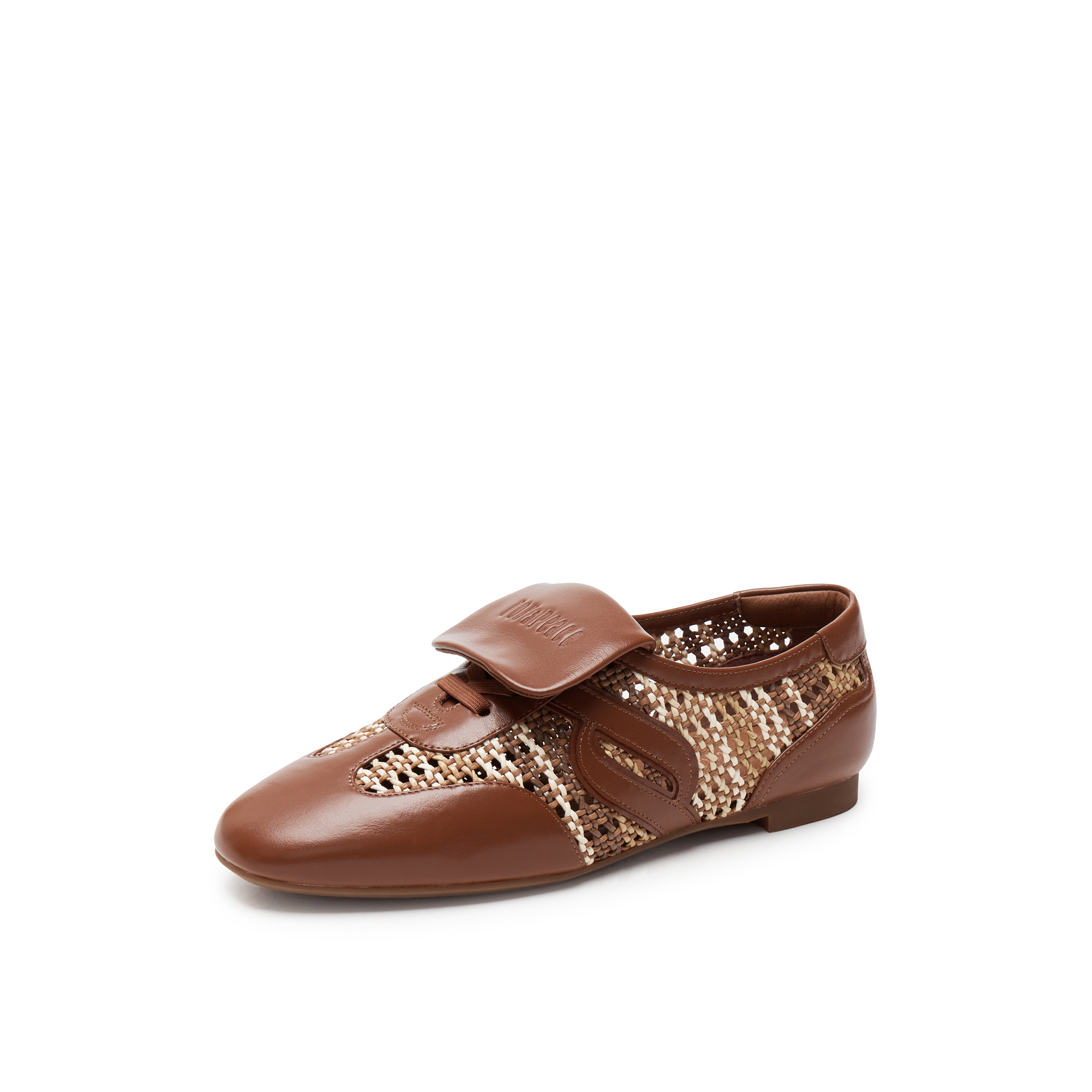 真美诗2025春季新款圆头优雅棉麻草编拼接翻盖德训鞋女ZB291AA5