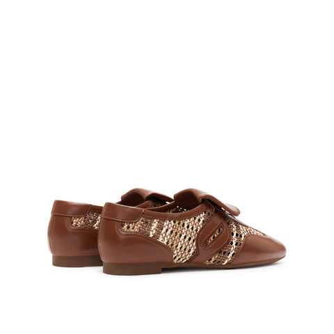 真美诗2025春季新款圆头优雅棉麻草编拼接翻盖德训鞋女ZB291AA5