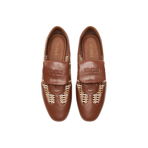 真美诗2025春季新款圆头优雅棉麻草编拼接翻盖德训鞋女ZB291AA5