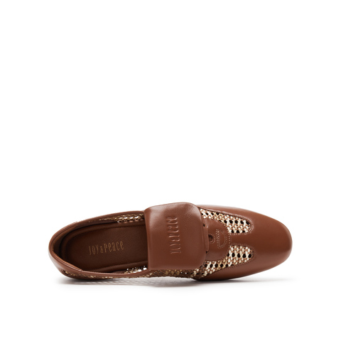 真美诗2025春季新款圆头优雅棉麻草编拼接翻盖德训鞋女ZB291AA5