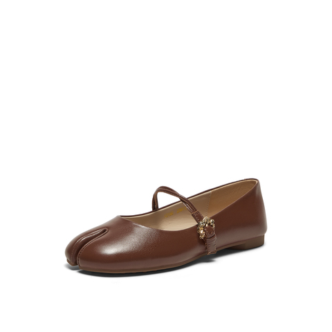 真美诗2025春季新款复古羊皮革钻扣分趾玛丽珍鞋女12130AQ5