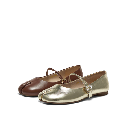 真美诗2025春季新款复古羊皮革钻扣分趾玛丽珍鞋女12130AQ5