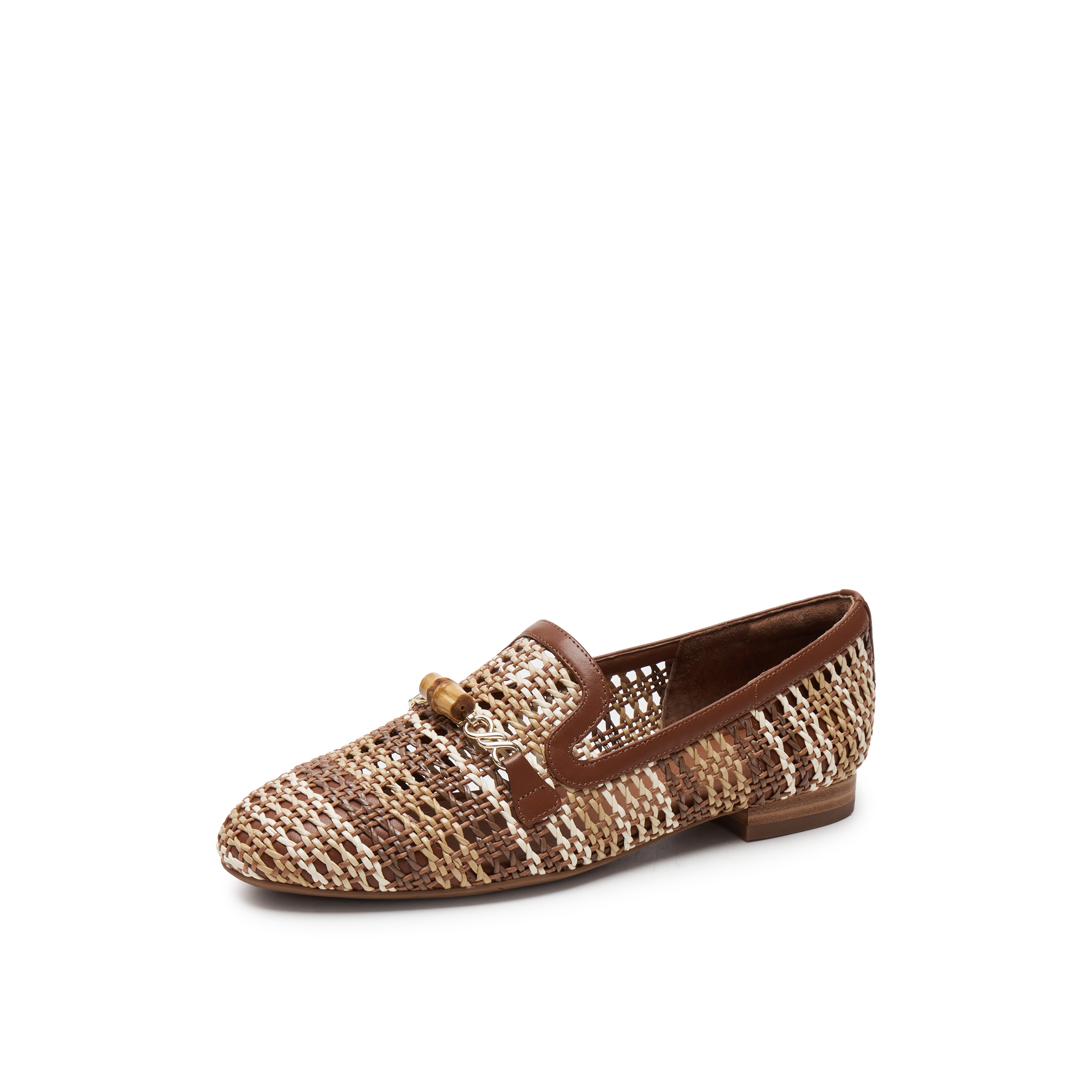 真美诗2025春季新款圆头麻绳编织竹节链饰单鞋女YOK73AA5