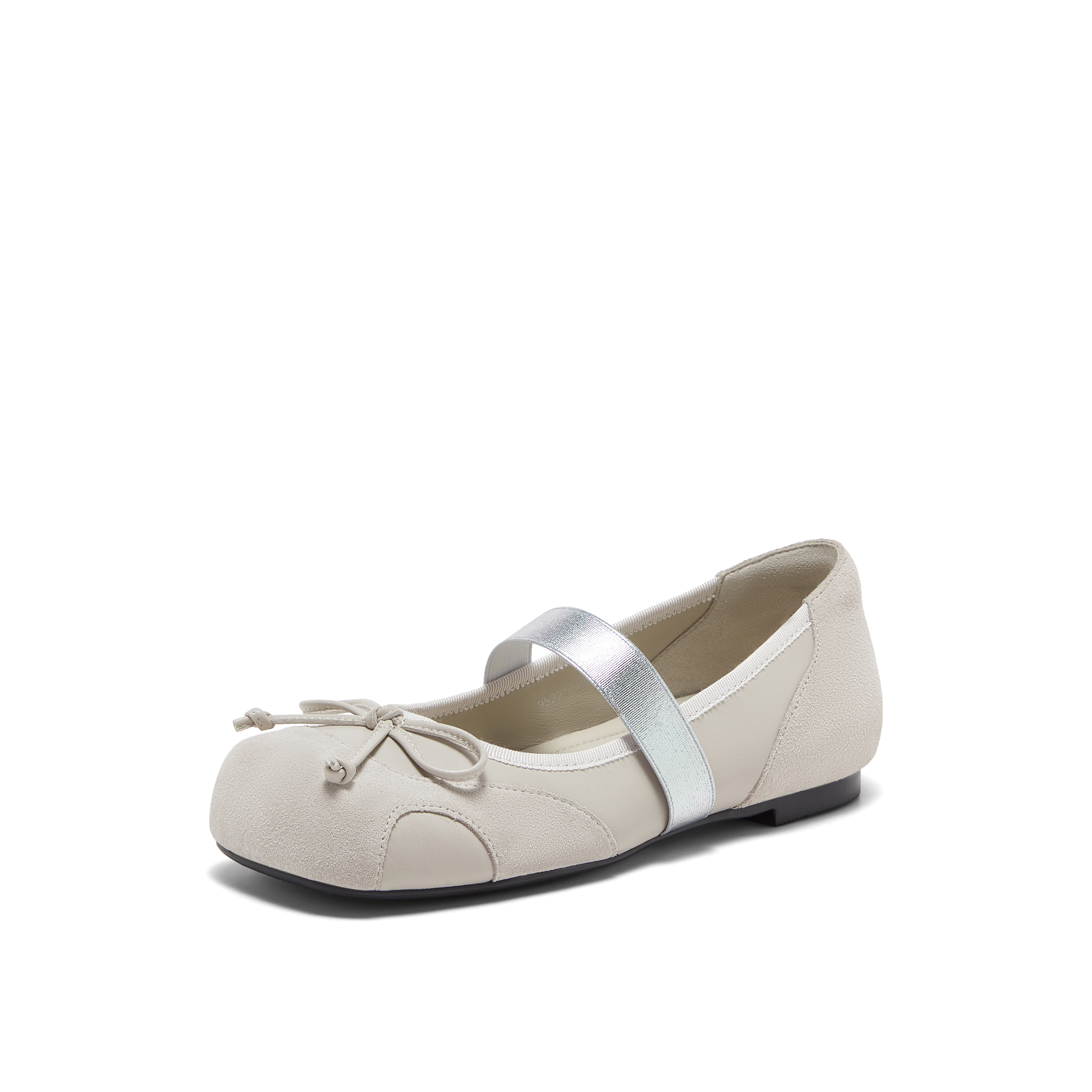 真美诗2025春季新款蝴蝶结弹力一字带低跟芭蕾舞鞋女95221AQ5