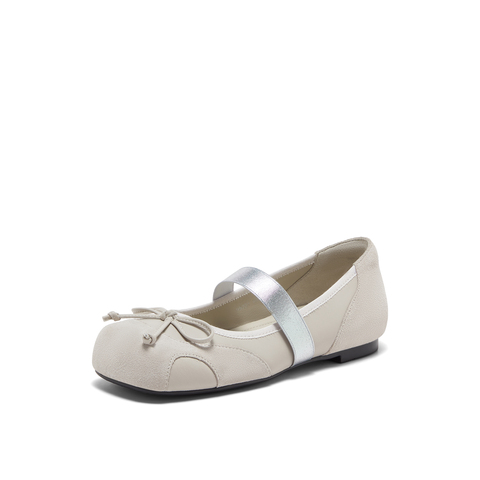 真美诗2025春季新款蝴蝶结弹力一字带低跟芭蕾舞鞋女95221AQ5