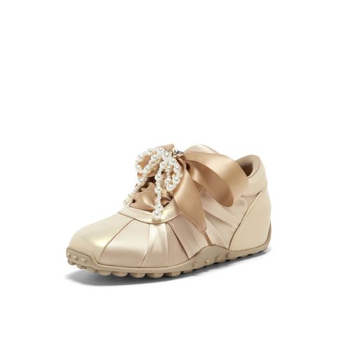 真美诗2025春季新款织带蝴蝶结圆珠饰链运动芭蕾舞鞋女F5100AM5