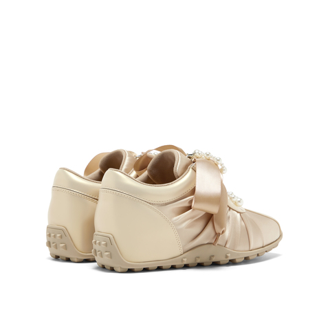 真美诗2025春季新款织带蝴蝶结圆珠饰链运动芭蕾舞鞋女F5100AM5