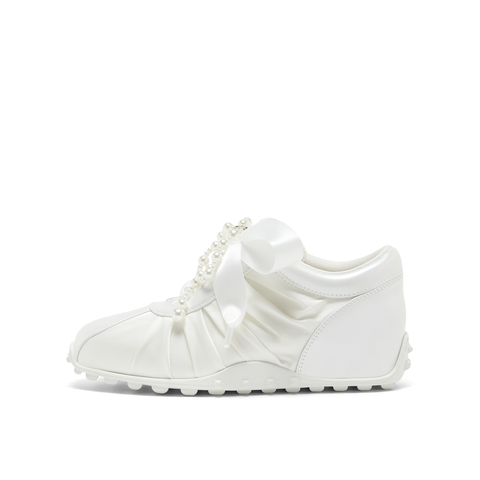 真美诗2025春季新款织带蝴蝶结圆珠饰链运动芭蕾舞鞋女F5100AM5