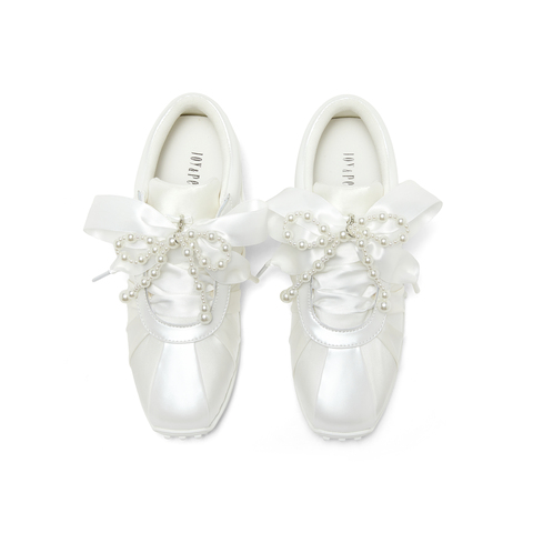 真美诗2025春季新款织带蝴蝶结圆珠饰链运动芭蕾舞鞋女F5100AM5