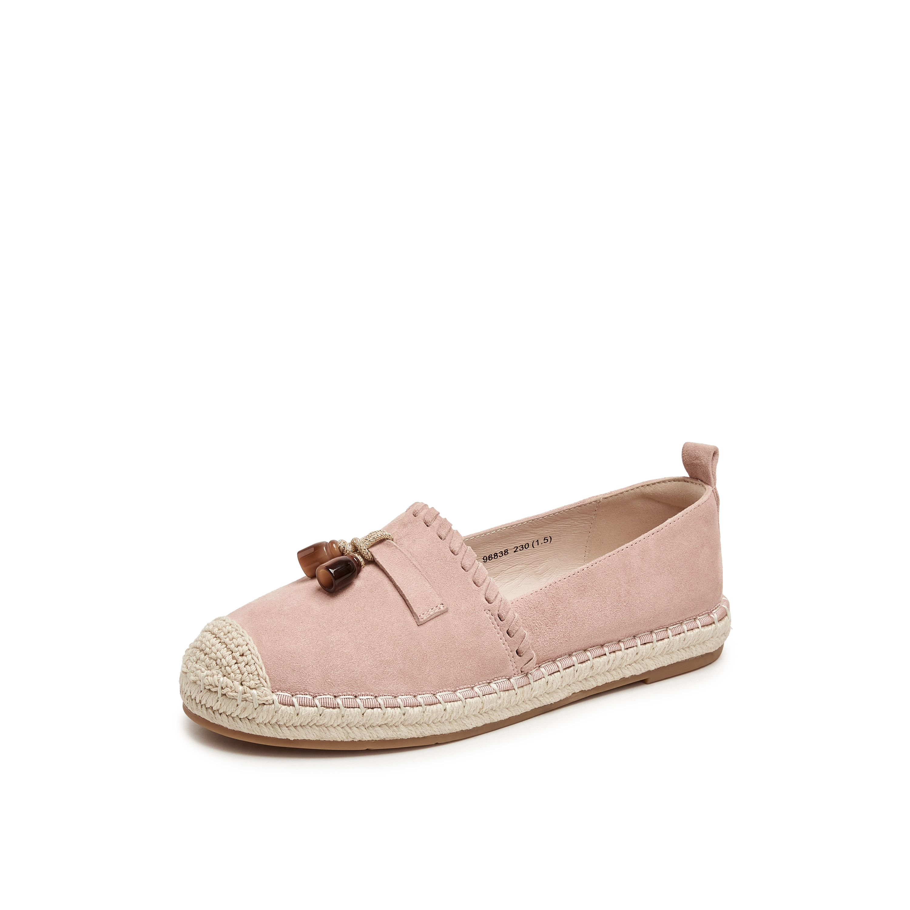 真美诗2025春季新款软糯羊绒草编围底树脂饰扣渔夫鞋女96838AA5