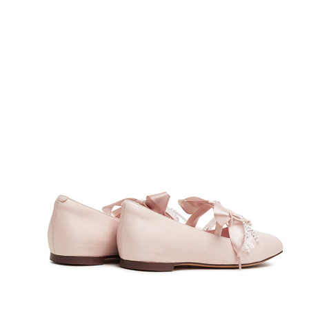 真美诗2025年春季新款甜美串珠蝴蝶结羊皮革芭蕾舞鞋女86668AQ5