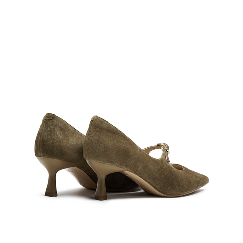 真美诗2025秋季新款金属饰扣法式经典尖头猫跟鞋女YUW53CQ5