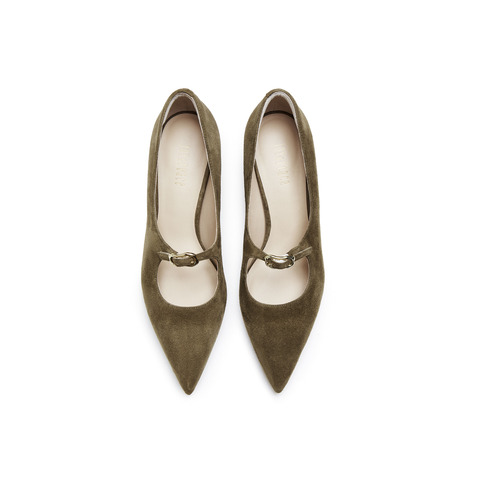 真美诗2025秋季新款金属饰扣法式经典尖头猫跟鞋女YUW53CQ5