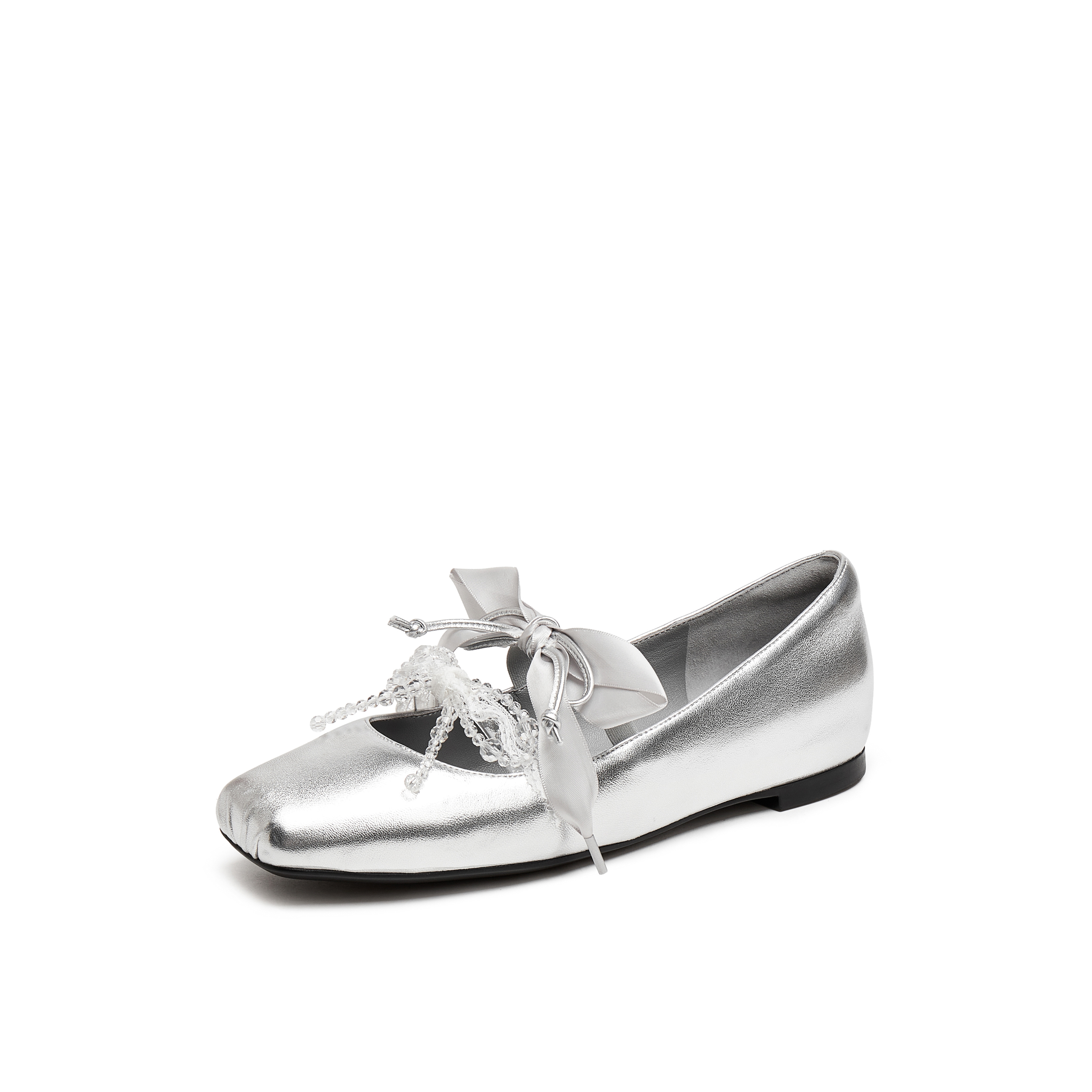 真美诗2025年春季新款甜美串珠蝴蝶结羊皮革芭蕾舞鞋女86668AQ5